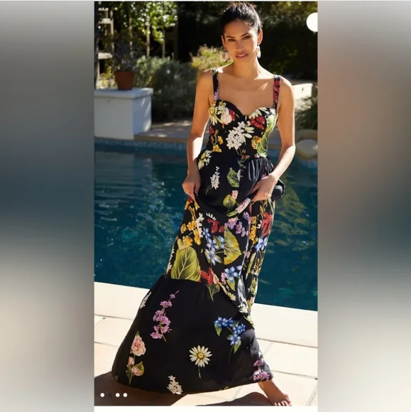 NWT Agua Bendita Dunna Moss FloralMaxi Dress Large